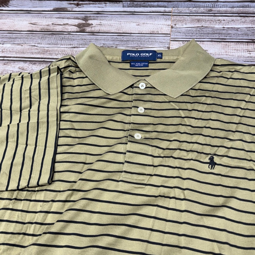 Polo Golf Ralph Lauren Polo Shirt Mens XL Green Striped Pima Cotton Short Sleeve - Picture 1 of 6